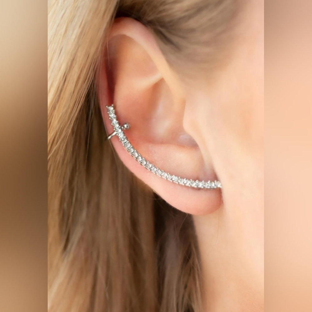Paparazzi Earring ~ Sleekly Shimmering - White Cuff